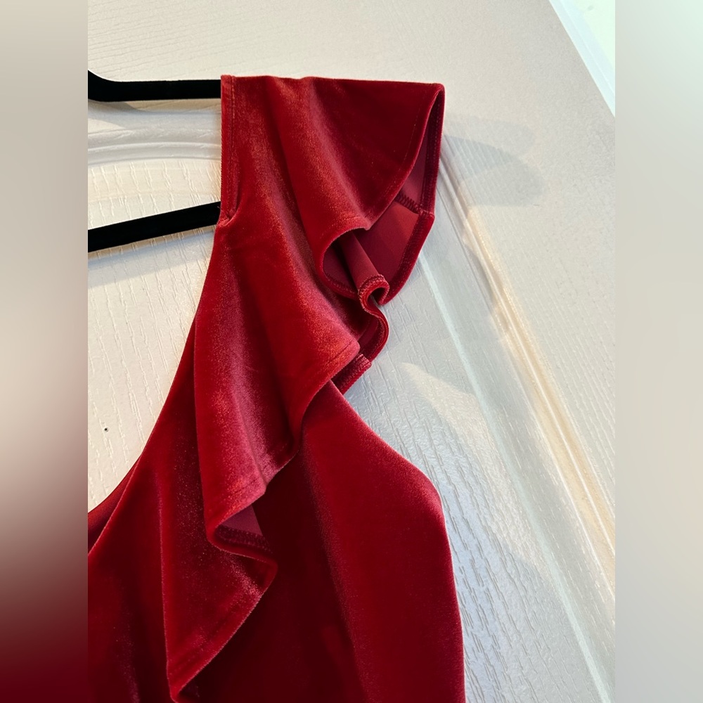Express Red Velvet Ruffle Dress Size Small - Picture 3 of 8